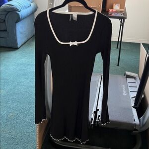 Divided by H&M black ribbed mini dress with white borders in Large